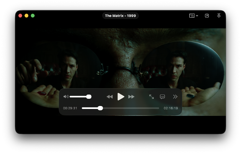 The video player window playing The Matrix