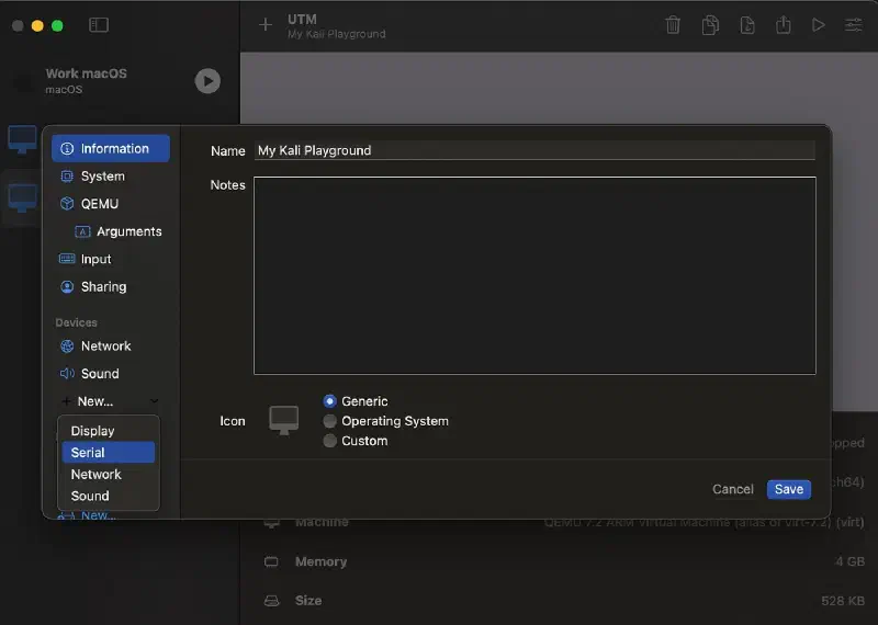 UTM device list with a new Serial device added